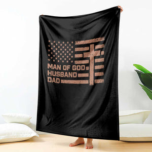 Man of God Husband Dad Christian Dad Father's Day Throw Blanket Vintage American Flag TS11 Print Your Wear