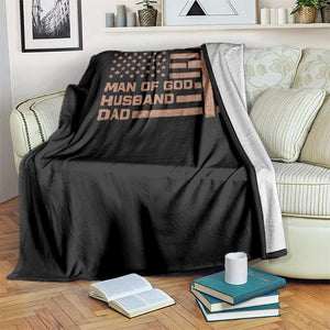 Man of God Husband Dad Christian Dad Father's Day Throw Blanket Vintage American Flag TS11 Print Your Wear