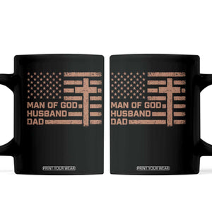 Man of God Husband Dad Christian Dad Father's Day Coffee Mug Vintage American Flag TS11 Black Print Your Wear