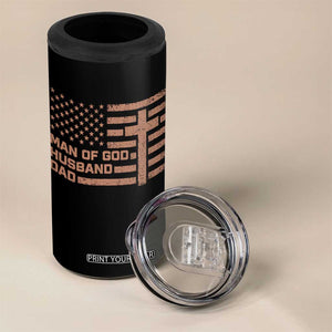 Man of God Husband Dad Christian Dad Father's Day 4 in 1 Can Cooler Tumbler Vintage American Flag TS11 Print Your Wear