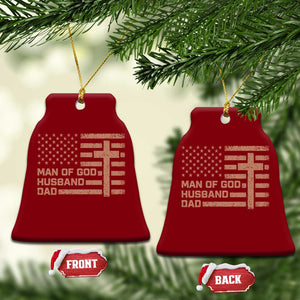 Man of God Husband Dad Christian Dad Father's Day Ceramic Ornament Vintage American Flag TS11 Print Your Wear