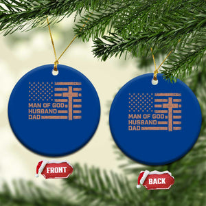 Man of God Husband Dad Christian Dad Father's Day Ceramic Ornament Vintage American Flag TS11 1pc Blue Print Your Wear
