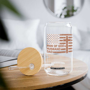 Man of God Husband Dad Christian Dad Father's Day Glass Can Vintage American Flag TS11 Print Your Wear