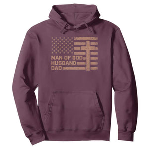 Man of God Husband Dad Christian Dad Father's Day Hoodie Vintage American Flag TS11 Maroon Print Your Wear