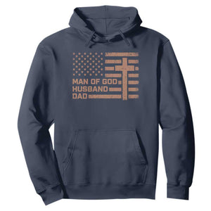 Man of God Husband Dad Christian Dad Father's Day Hoodie Vintage American Flag TS11 Navy Print Your Wear