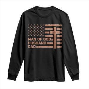 Man of God Husband Dad Christian Dad Father's Day Long Sleeve Shirt Vintage American Flag TS11 Black Print Your Wear