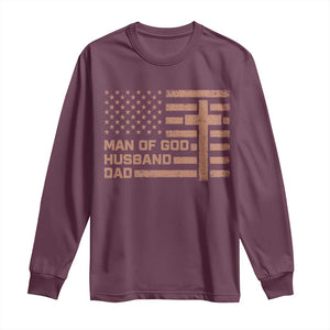 Man of God Husband Dad Christian Dad Father's Day Long Sleeve Shirt Vintage American Flag TS11 Maroon Print Your Wear