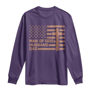 Man of God Husband Dad Christian Dad Father's Day Long Sleeve Shirt Vintage American Flag TS11 Purple Print Your Wear