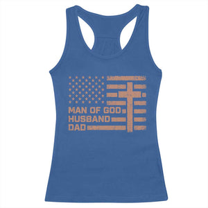 Man of God Husband Dad Christian Dad Father's Day Racerback Tank Top Vintage American Flag TS11 Royal Blue Print Your Wear