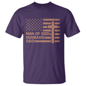 Man of God Husband Dad Christian Dad Father's Day T Shirt Vintage American Flag TS11 Purple Print Your Wear