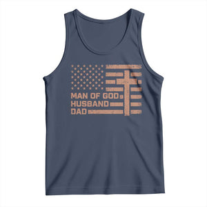 Man of God Husband Dad Christian Dad Father's Day Tank Top Vintage American Flag TS11 Navy Print Your Wear