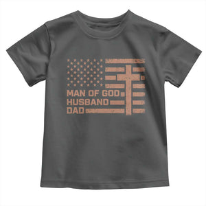 Man of God Husband Dad Christian Dad Father's Day Toddler T Shirt Vintage American Flag TS11 Dark Heather Print Your Wear