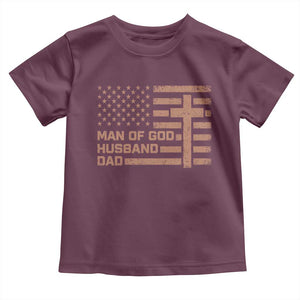 Man of God Husband Dad Christian Dad Father's Day Toddler T Shirt Vintage American Flag TS11 Maroon Print Your Wear