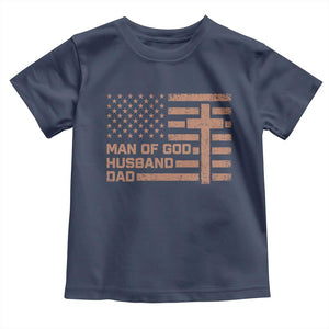 Man of God Husband Dad Christian Dad Father's Day Toddler T Shirt Vintage American Flag TS11 Navy Print Your Wear