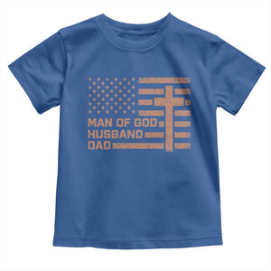 Man of God Husband Dad Christian Dad Father's Day Toddler T Shirt Vintage American Flag TS11 Royal Blue Print Your Wear