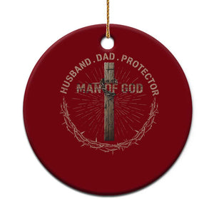 Man Of God Husband Dad Protector Ceramic Ornament Christian Dad Vintage Jesus Cross TS11 1pc Red Print Your Wear