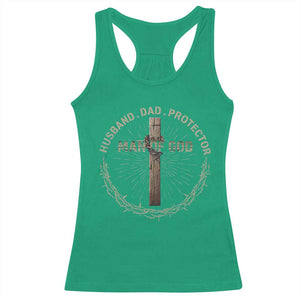 Man Of God Husband Dad Protector Racerback Tank Top Christian Dad Vintage Jesus Cross TS11 Irish Green Print Your Wear