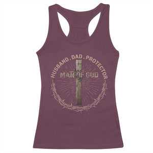 Man Of God Husband Dad Protector Racerback Tank Top Christian Dad Vintage Jesus Cross TS11 Maroon Print Your Wear