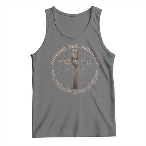 Man Of God Husband Dad Protector Tank Top Christian Dad Vintage Jesus Cross TS11 Black Heather Print Your Wear