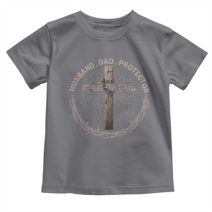 Man Of God Husband Dad Protector Toddler T Shirt Christian Dad Vintage Jesus Cross TS11 Charcoal Print Your Wear