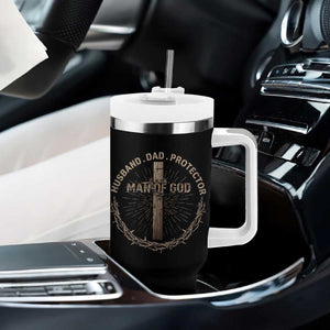 Man Of God Husband Dad Protector Tumbler With Handle Christian Dad Vintage Jesus Cross TS11 Print Your Wear