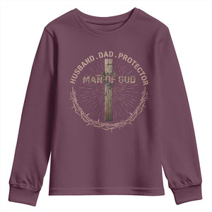 Man Of God Husband Dad Protector Youth Sweatshirt Christian Dad Vintage Jesus Cross TS11 Maroon Print Your Wear