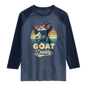 Goat Daddy Raglan Shirt Funny Goat Father Retro Vintage TS11 Heather Denim Navy Print Your Wear