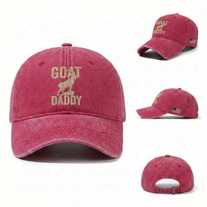 Goat Daddy Washed Cotton Baseball Cap Funny Goat Father Vintage TS11 Washed Cap Universal Fit Red Print Your Wear