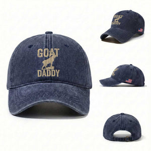 Goat Daddy Washed Cotton Baseball Cap Funny Goat Father Vintage TS11 Washed Cap Universal Fit Navy Print Your Wear