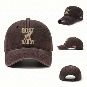 Goat Daddy Washed Cotton Baseball Cap Funny Goat Father Vintage TS11 Washed Cap Universal Fit Dark Brown Print Your Wear