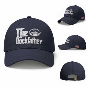The Dockfather Baseball Cap Funny Boat Captain Dad Boating Humor Father's Day TS11 Baseball Cap Universal Fit Navy Print Your Wear