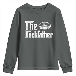 The Dockfather Youth Sweatshirt Funny Boat Captain Dad Boating Humor Father's Day TS11 Dark Heather Print Your Wear