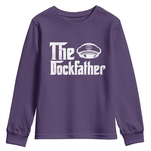 The Dockfather Youth Sweatshirt Funny Boat Captain Dad Boating Humor Father's Day TS11 Purple Print Your Wear