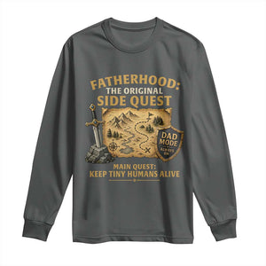 RPG Dad Long Sleeve Shirt Fatherhood The Original Side Quest Dad Mode D20 Tabletop Games TS11 Dark Heather Print Your Wear
