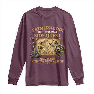 RPG Dad Long Sleeve Shirt Fatherhood The Original Side Quest Dad Mode D20 Tabletop Games TS11 Maroon Print Your Wear