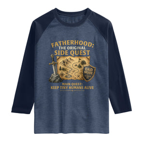RPG Dad Raglan Shirt Fatherhood The Original Side Quest Dad Mode D20 Tabletop Games TS11 Heather Denim Navy Print Your Wear