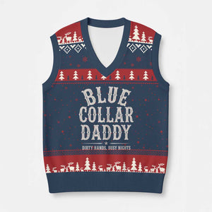 Blue Collar Daddy Dirty Hands Busy Nights V-Neck Knit Sweater Vest Mechanic Dad Father's Day Gifts TS11 Navy Red Print Your Wear