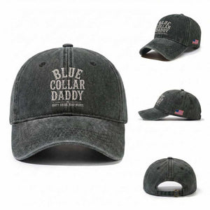 Blue Collar Daddy Dirty Hands Busy Nights Washed Cotton Baseball Cap Mechanic Dad Father's Day Gifts TS11 Washed Cap Universal Fit Dark Green Print Your Wear