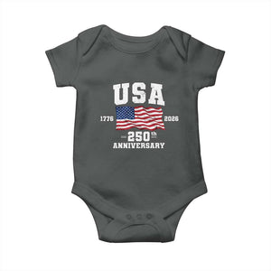 250th Anniversary USA 4th of July America US Flag Patriotic Baby Onesie TS11 Dark Heather Print Your Wear