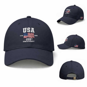 250th Anniversary USA 4th of July America US Flag Patriotic Baseball Cap TS11 Baseball Cap Universal Fit Navy Print Your Wear