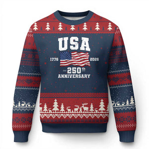 250th Anniversary USA 4th of July America US Flag Patriotic Ugly Christmas Sweater TS11 Navy Red Print Your Wear