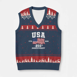 250th Anniversary USA 4th of July America US Flag Patriotic V-Neck Knit Sweater Vest TS11 Navy Red Print Your Wear