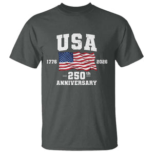 250th Anniversary USA 4th of July America US Flag Patriotic T Shirt TS11 Dark Heather Print Your Wear
