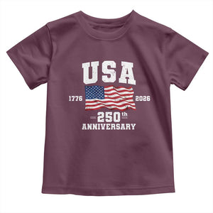 250th Anniversary USA 4th of July America US Flag Patriotic Toddler T Shirt TS11 Maroon Print Your Wear