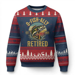 Fishing Retirement Ugly Christmas Sweater O Fish Ally Retired 2026 Fisherman Gifts TS11 Navy Red Print Your Wear