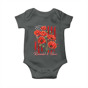 Remember And Honor Memorial Day Baby Onesie Red Poppy Flowers TS11 Dark Heather Print Your Wear