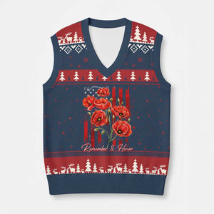 Remember And Honor Memorial Day V-Neck Knit Sweater Vest Red Poppy Flowers TS11 Navy Red Print Your Wear