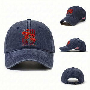 Remember And Honor Memorial Day Washed Cotton Baseball Cap Red Poppy Flowers TS11 Washed Cap Universal Fit Navy Print Your Wear