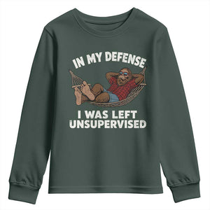 In My Defense I Was Left Unsupervised Funny Bigfoot Youth Sweatshirt