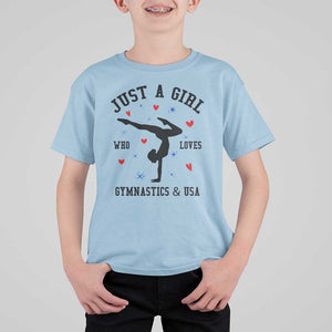 Just A Girl Who Loves Gymnastics And USA T Shirt For Kid Support Sport Gymnast TS11 Light Blue Print Your Wear